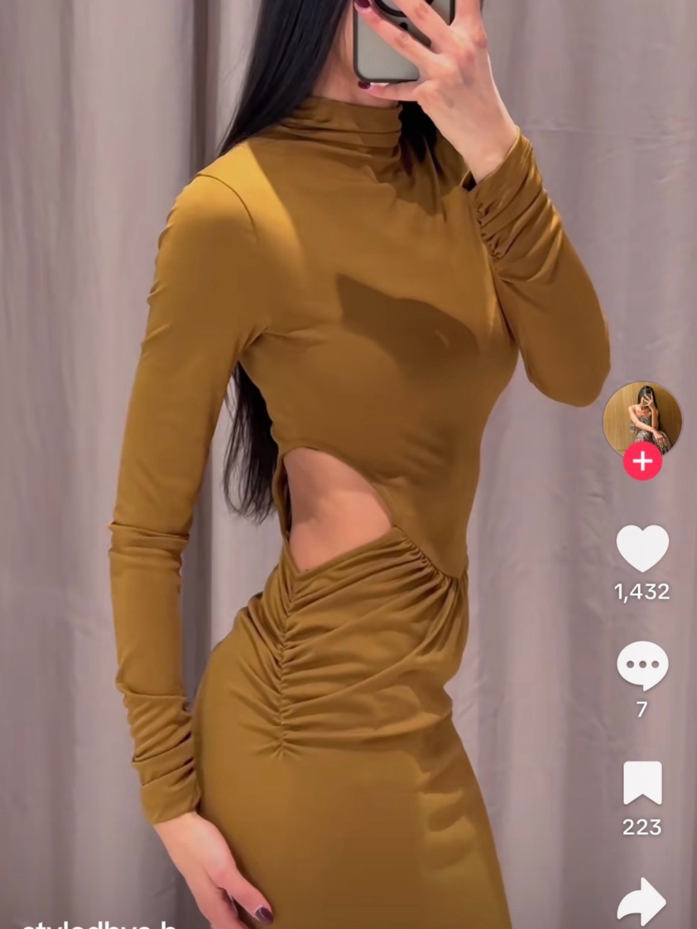 Zara Olive Green Long-Sleeve Cutout Midi Dress - Picture 5 of 11